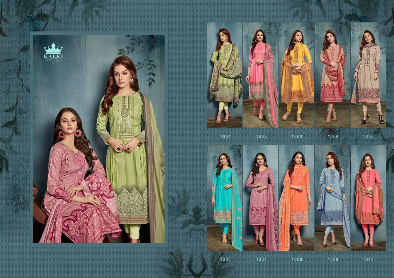 Rozaan Kalki Embroidery Designer Dress Materials Rozaan Kalki Embroidery Designer Dress Materials
