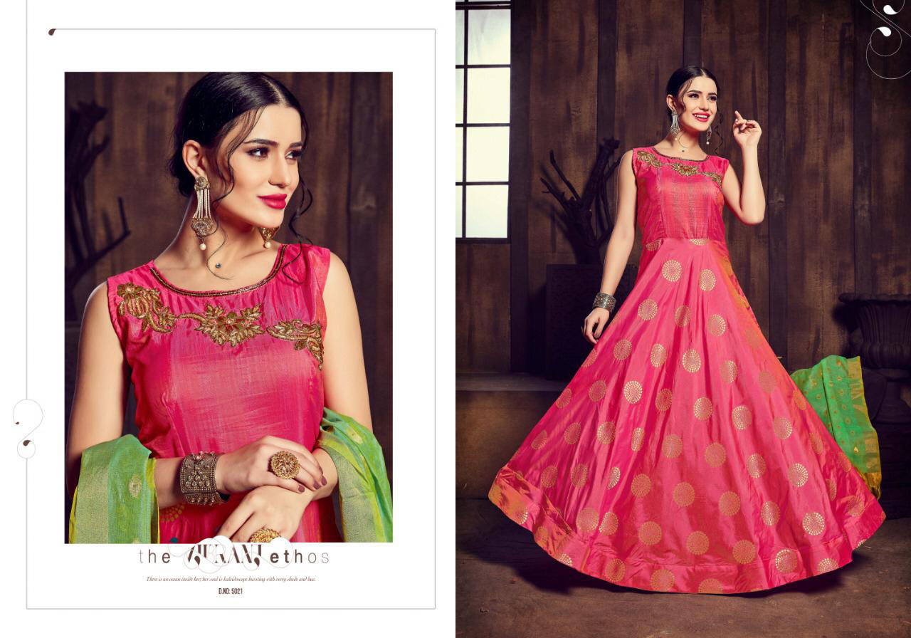Silk Jacquard Handwork Indian Designer Gown Collection Silk Jacquard Handwork Indian Designer Gown Collection