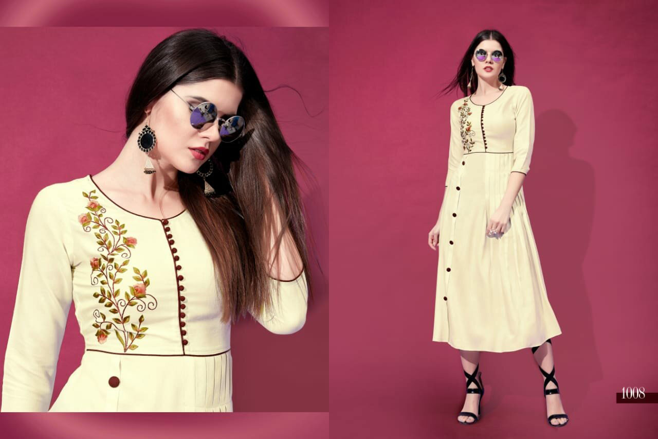 Allora Riya Designer Rayon Embroidery Kurtis Set Allora Riya Designer Rayon Embroidery Kurtis Set