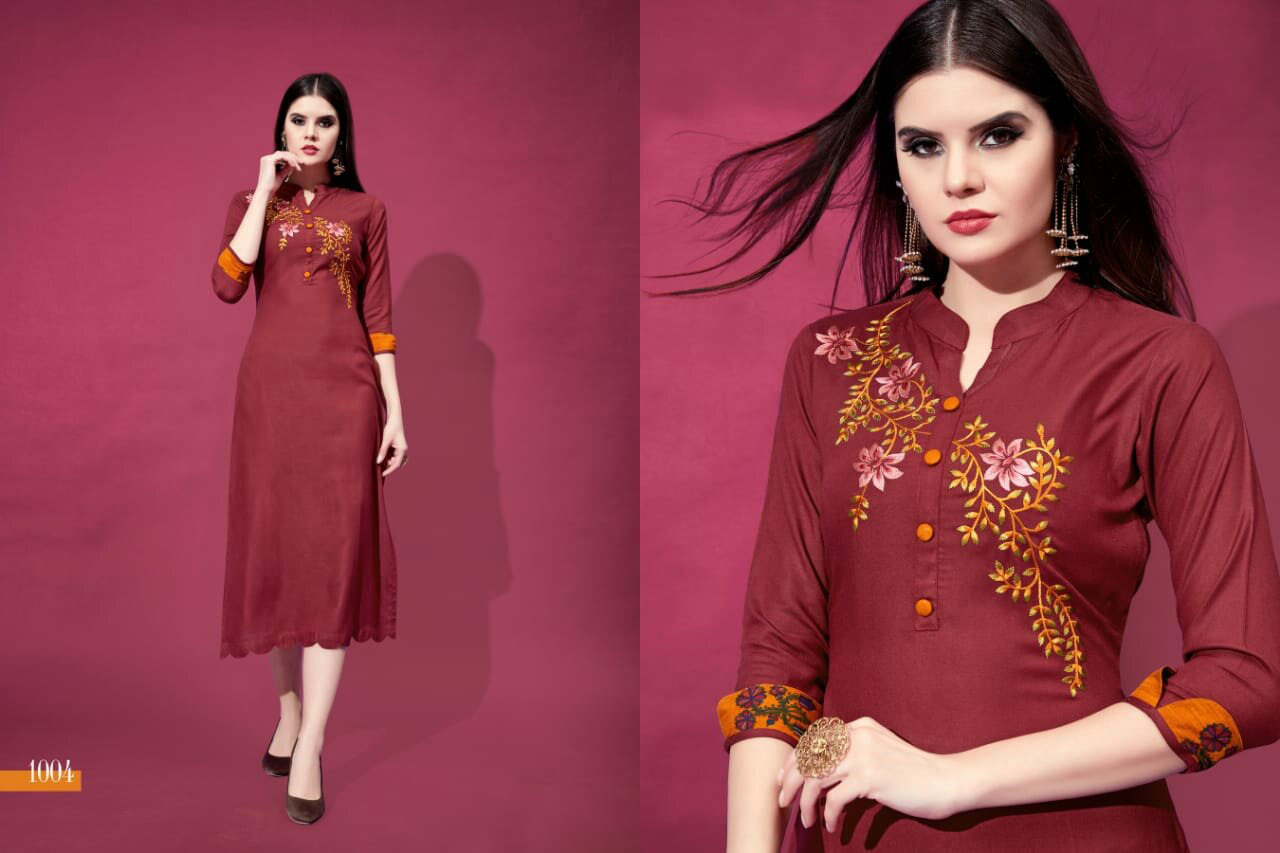 Allora Riya Designer Rayon Embroidery Kurtis Set Allora Riya Designer Rayon Embroidery Kurtis Set
