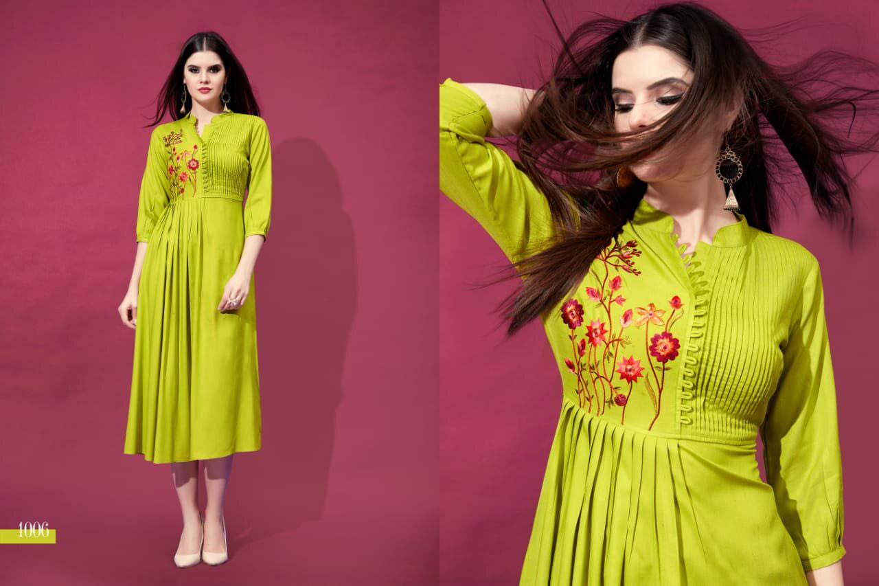 Allora Riya Designer Rayon Embroidery Kurtis Set Allora Riya Designer Rayon Embroidery Kurtis Set