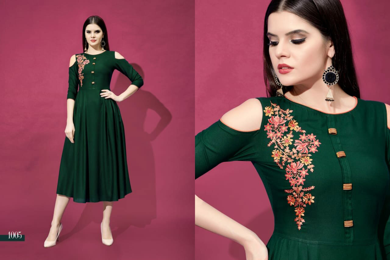Allora Riya Designer Rayon Embroidery Kurtis Set Allora Riya Designer Rayon Embroidery Kurtis Set