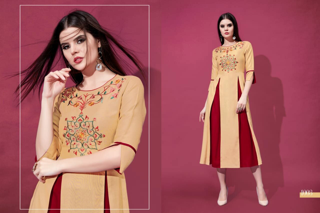 Allora Riya Designer Rayon Embroidery Kurtis Set Allora Riya Designer Rayon Embroidery Kurtis Set