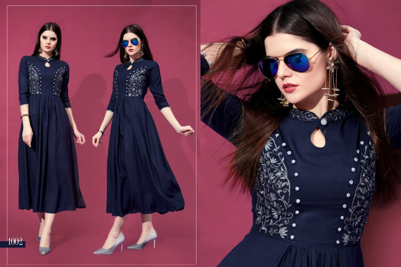 Allora Riya Designer Rayon Embroidery Kurtis Set Allora Riya Designer Rayon Embroidery Kurtis Set