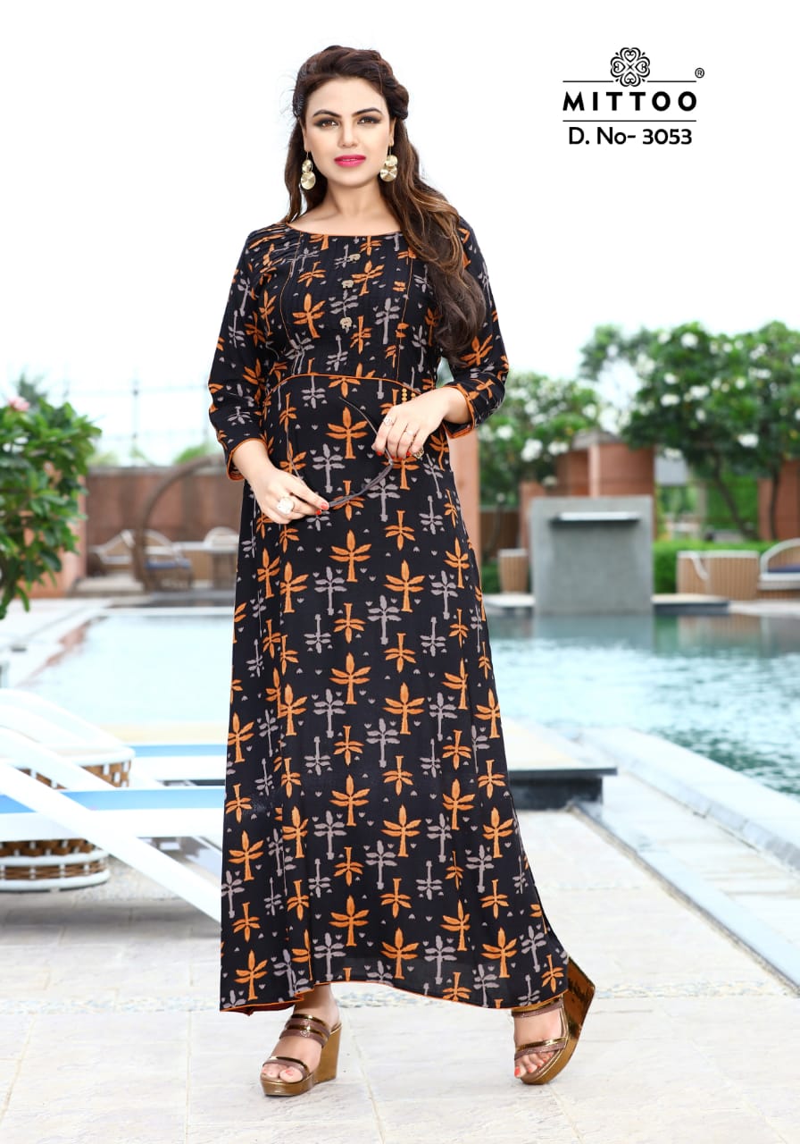 Mittoo Presents Antra Long Rayon Print Kurtis Collection Mittoo Presents Antra Long Rayon Print Kurtis Collection