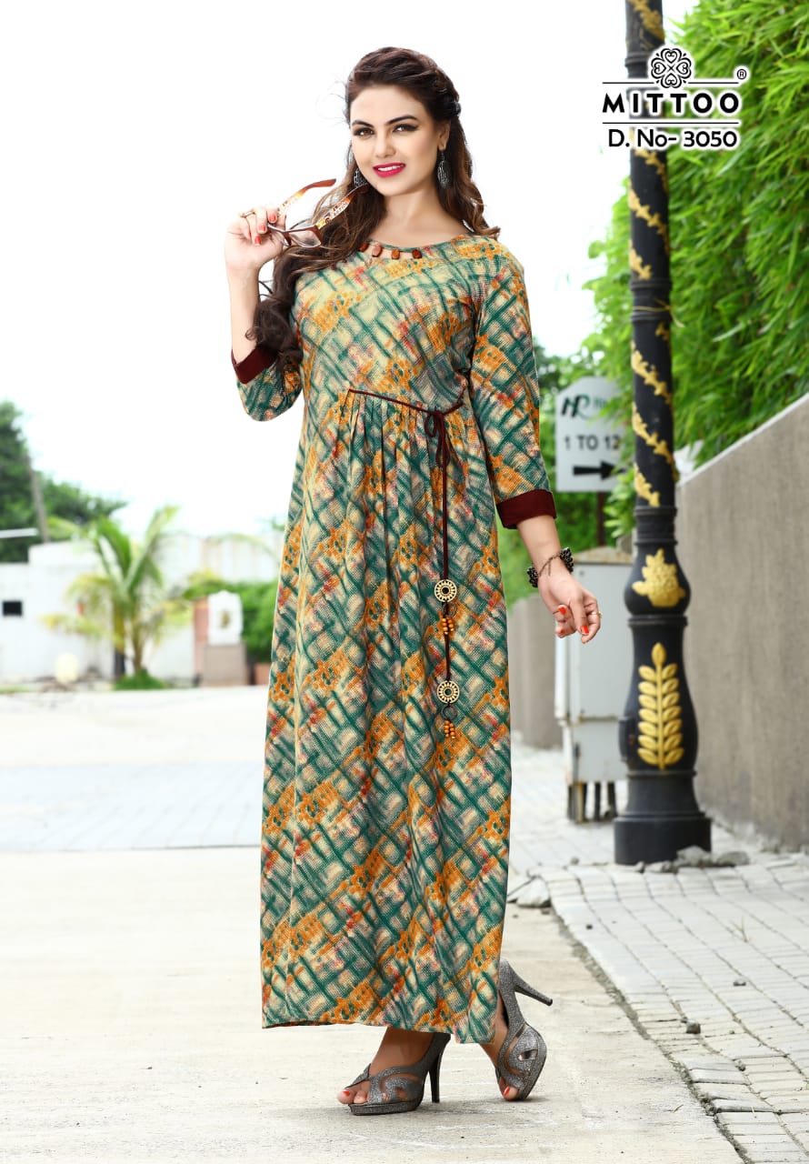 Mittoo Presents Antra Long Rayon Print Kurtis Collection Mittoo Presents Antra Long Rayon Print Kurtis Collection