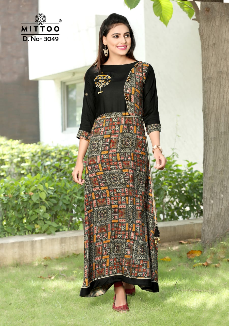 Mittoo Presents Antra Long Rayon Print Kurtis Collection Mittoo Presents Antra Long Rayon Print Kurtis Collection