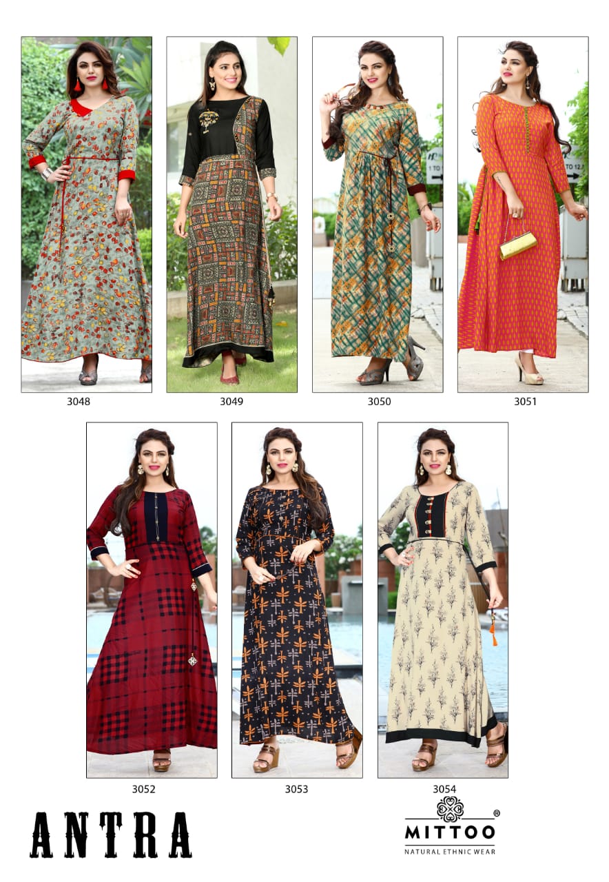 Mittoo Presents Antra Long Rayon Print Kurtis Collection Mittoo Presents Antra Long Rayon Print Kurtis Collection