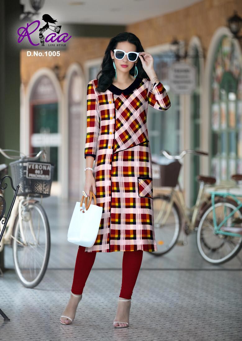 Checks Riaa Lifestyle Premium Rayon Print Slit Kurti Checks Riaa Lifestyle Premium Rayon Print Slit Kurti