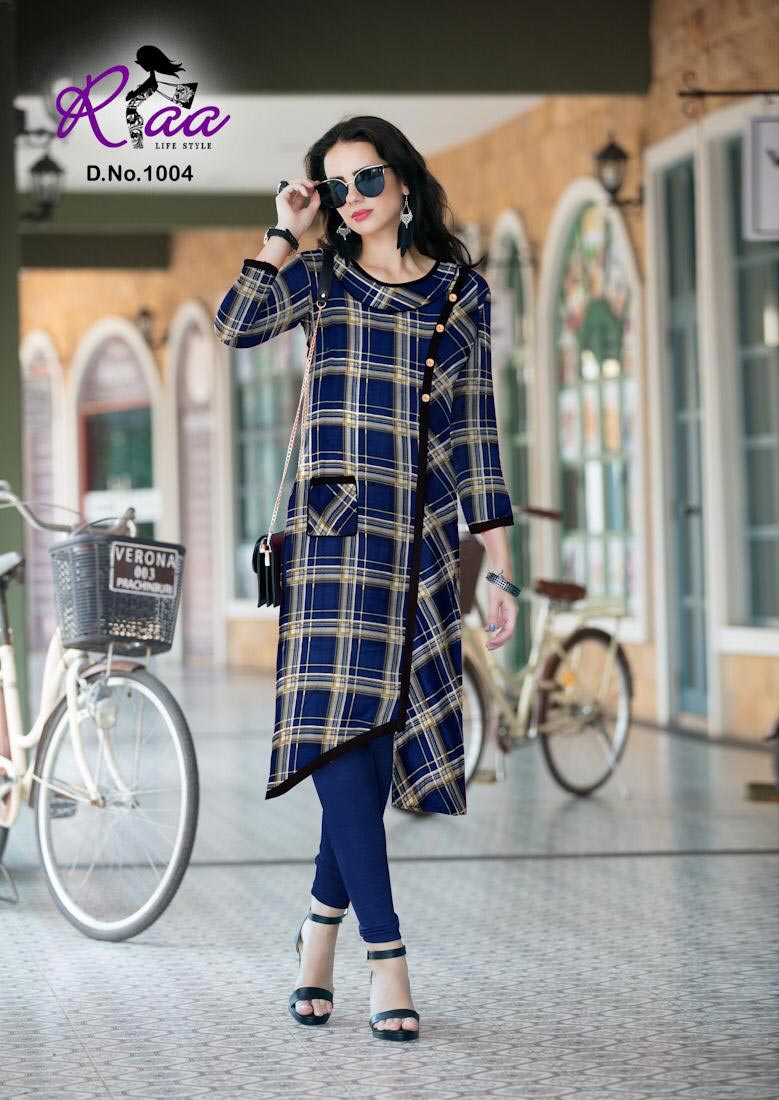 Checks Riaa Lifestyle Premium Rayon Print Slit Kurti Checks Riaa Lifestyle Premium Rayon Print Slit Kurti