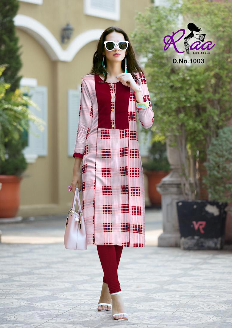 Checks Riaa Lifestyle Premium Rayon Print Slit Kurti Checks Riaa Lifestyle Premium Rayon Print Slit Kurti