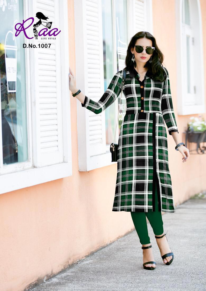 Checks Riaa Lifestyle Premium Rayon Print Slit Kurti Checks Riaa Lifestyle Premium Rayon Print Slit Kurti