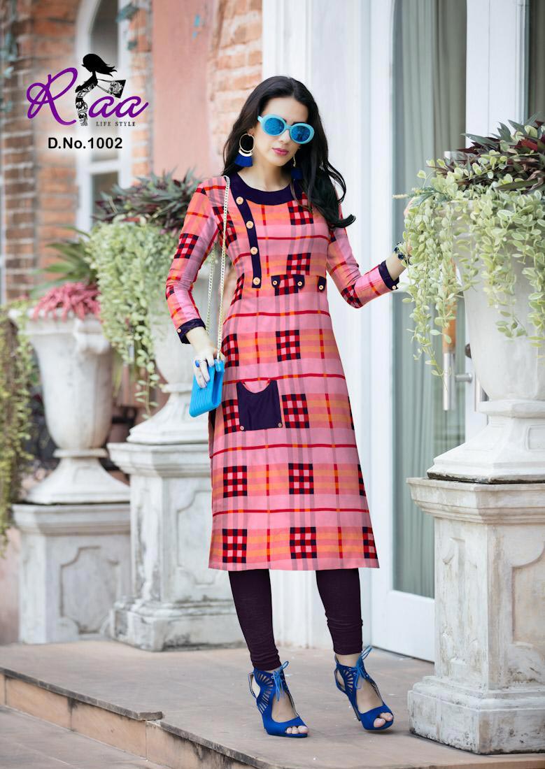 Checks Riaa Lifestyle Premium Rayon Print Slit Kurti Checks Riaa Lifestyle Premium Rayon Print Slit Kurti