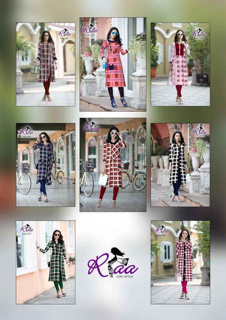 Checks Riaa Lifestyle Premium Rayon Print Slit Kurti Checks Riaa Lifestyle Premium Rayon Print Slit Kurti