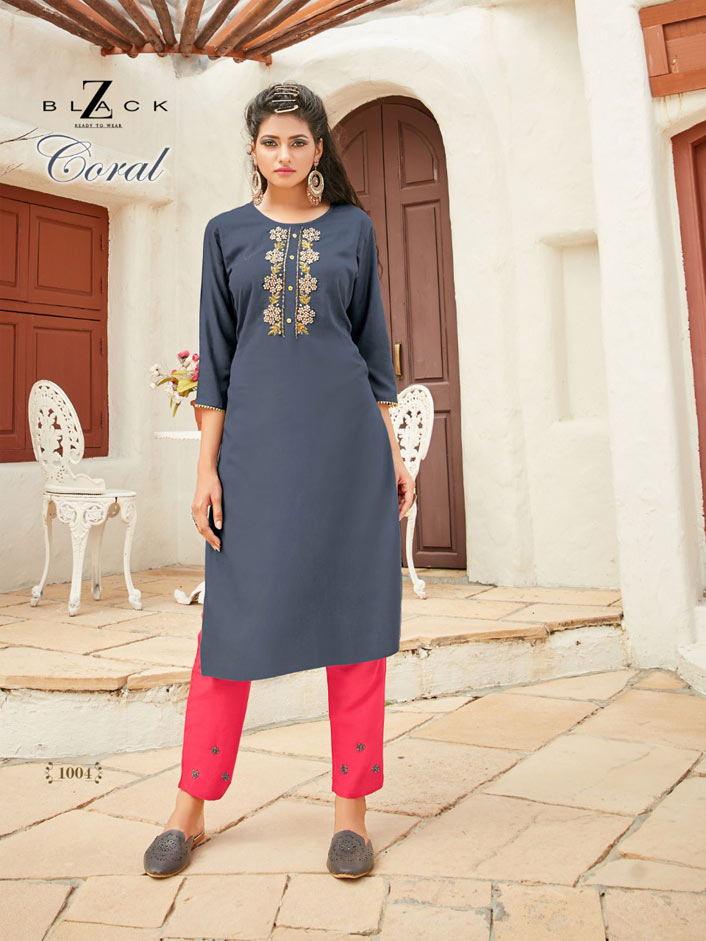 Coral Rayon Handwork Sigaret Pant Kurti Set Coral Rayon Handwork Sigaret Pant Kurti Set