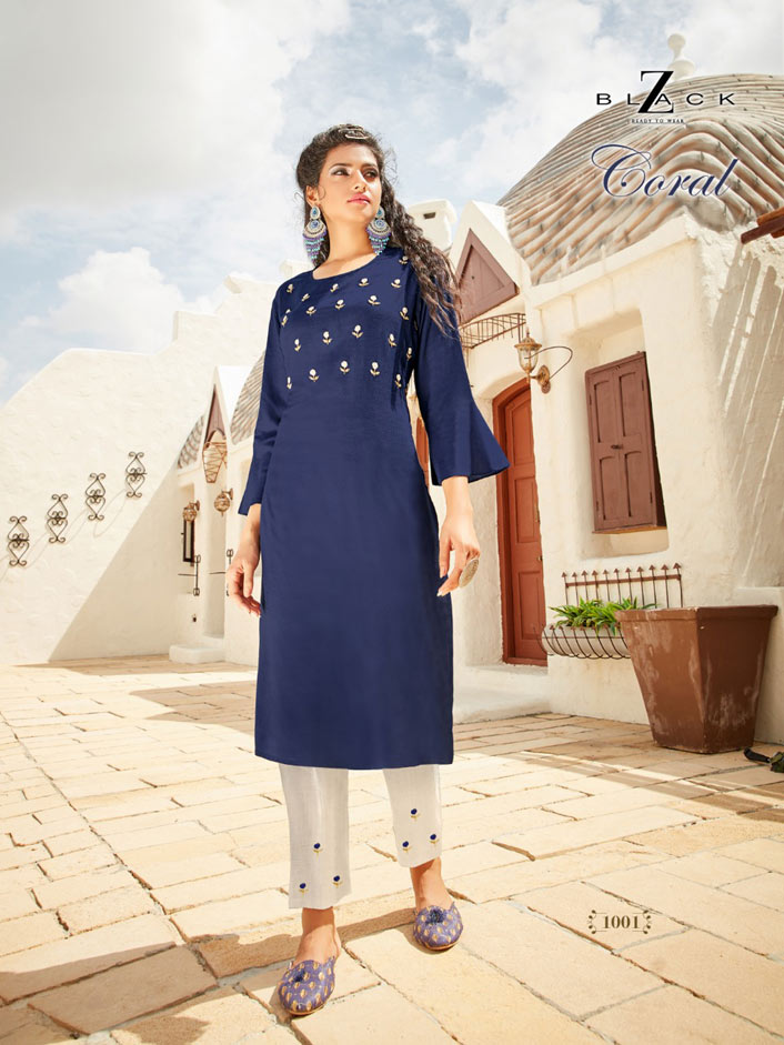 Coral Rayon Handwork Sigaret Pant Kurti Set Coral Rayon Handwork Sigaret Pant Kurti Set