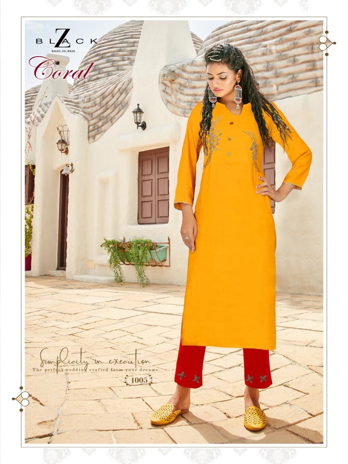 Coral Rayon Handwork Sigaret Pant Kurti Set Coral Rayon Handwork Sigaret Pant Kurti Set