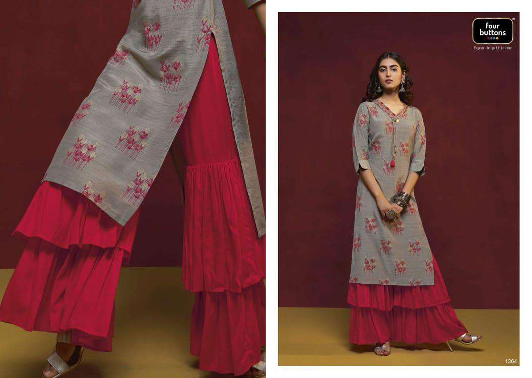 Crimson Four Buttons Viscose Sharara Kurti Suppliers Crimson Four Buttons Viscose Sharara Kurti Suppliers
