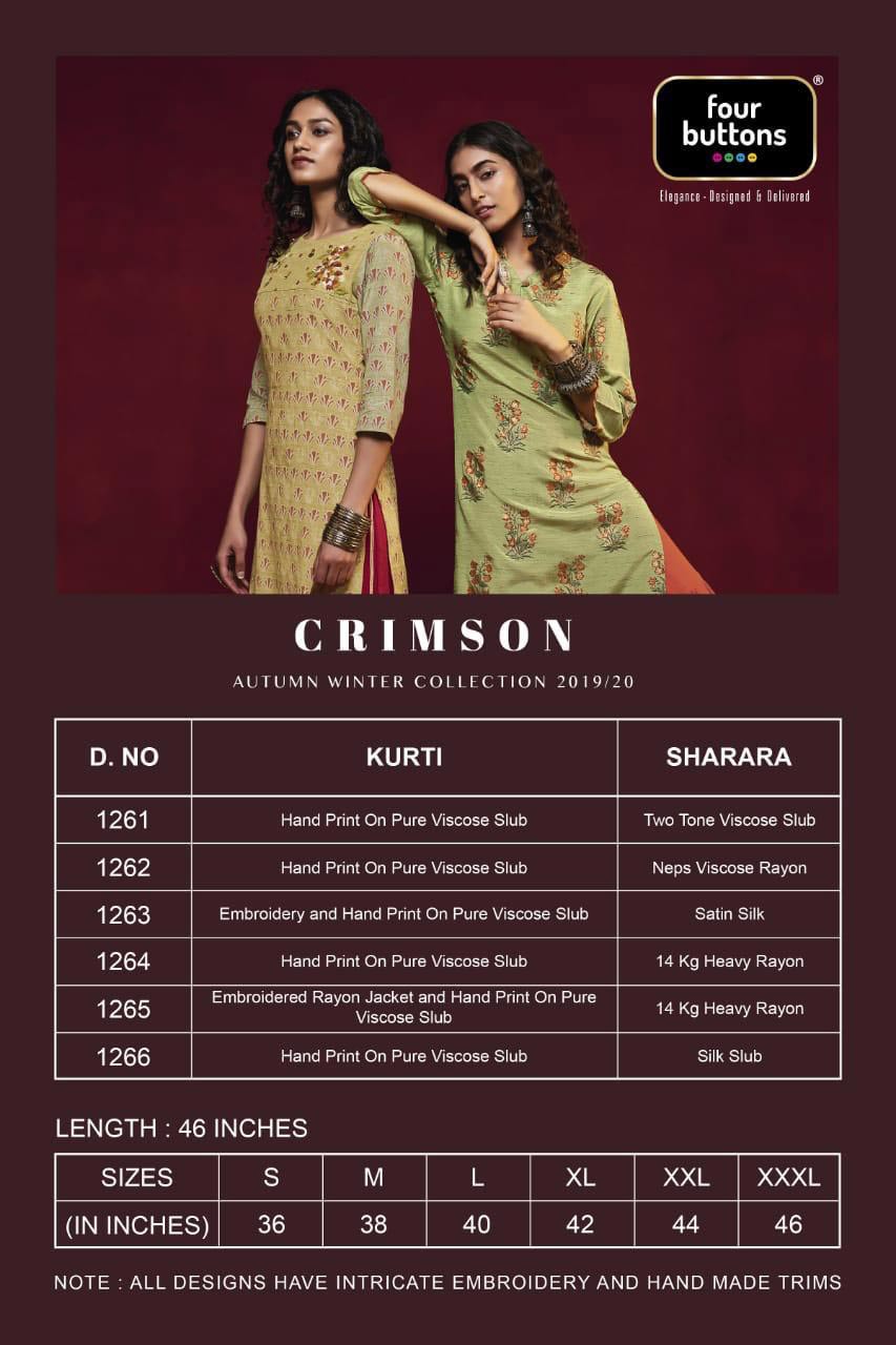 Crimson Four Buttons Viscose Sharara Kurti Suppliers Crimson Four Buttons Viscose Sharara Kurti Suppliers