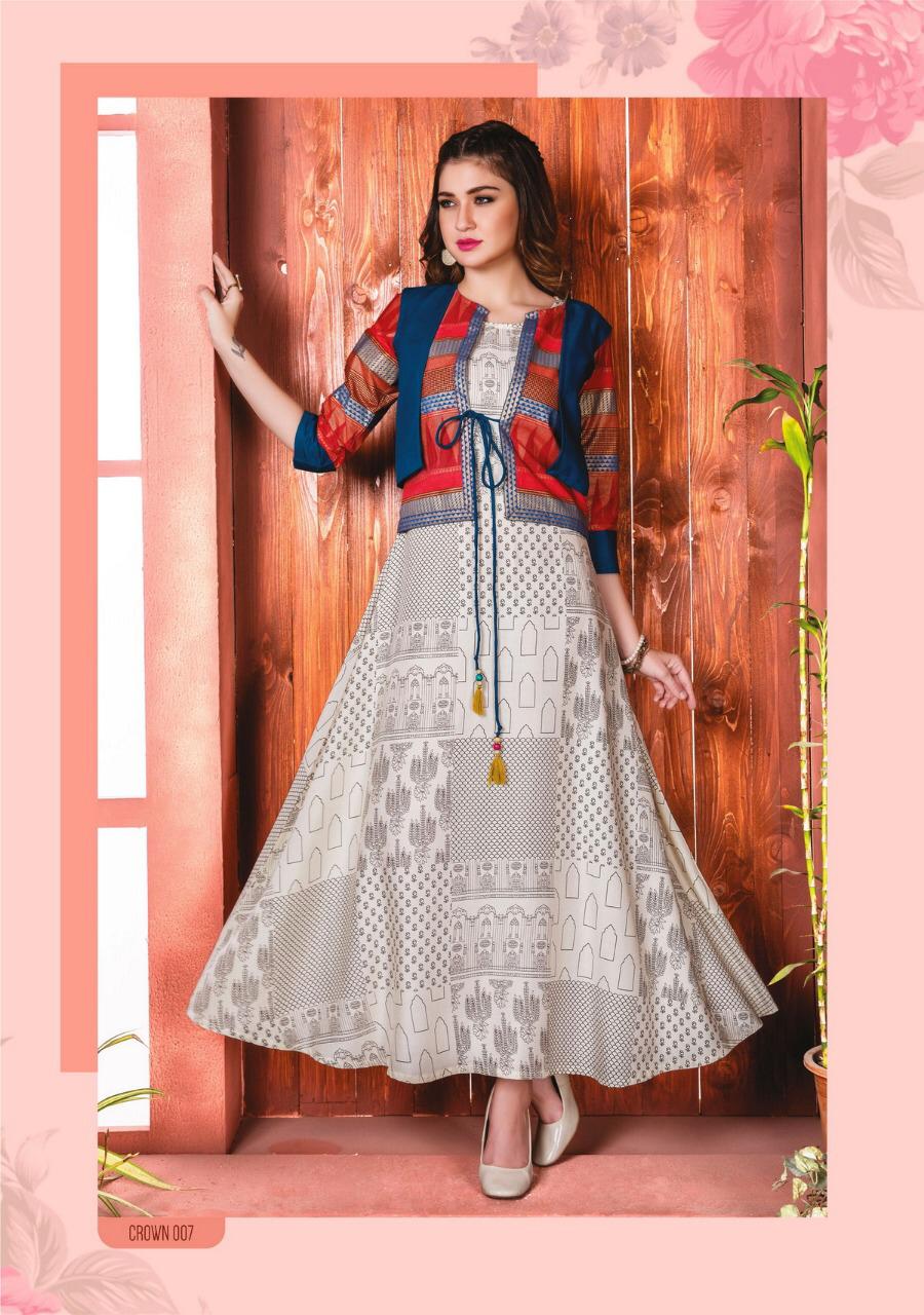 Crown Gown Type Kiana Designer Rayon Cotton Kurtas Crown Gown Type Kiana Designer Rayon Cotton Kurtas