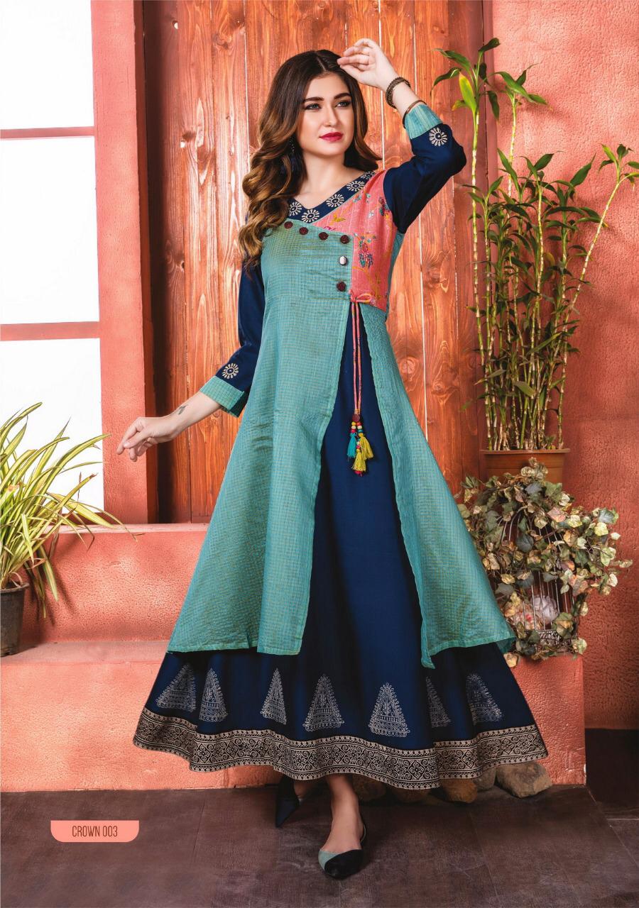 Crown Gown Type Kiana Designer Rayon Cotton Kurtas Crown Gown Type Kiana Designer Rayon Cotton Kurtas