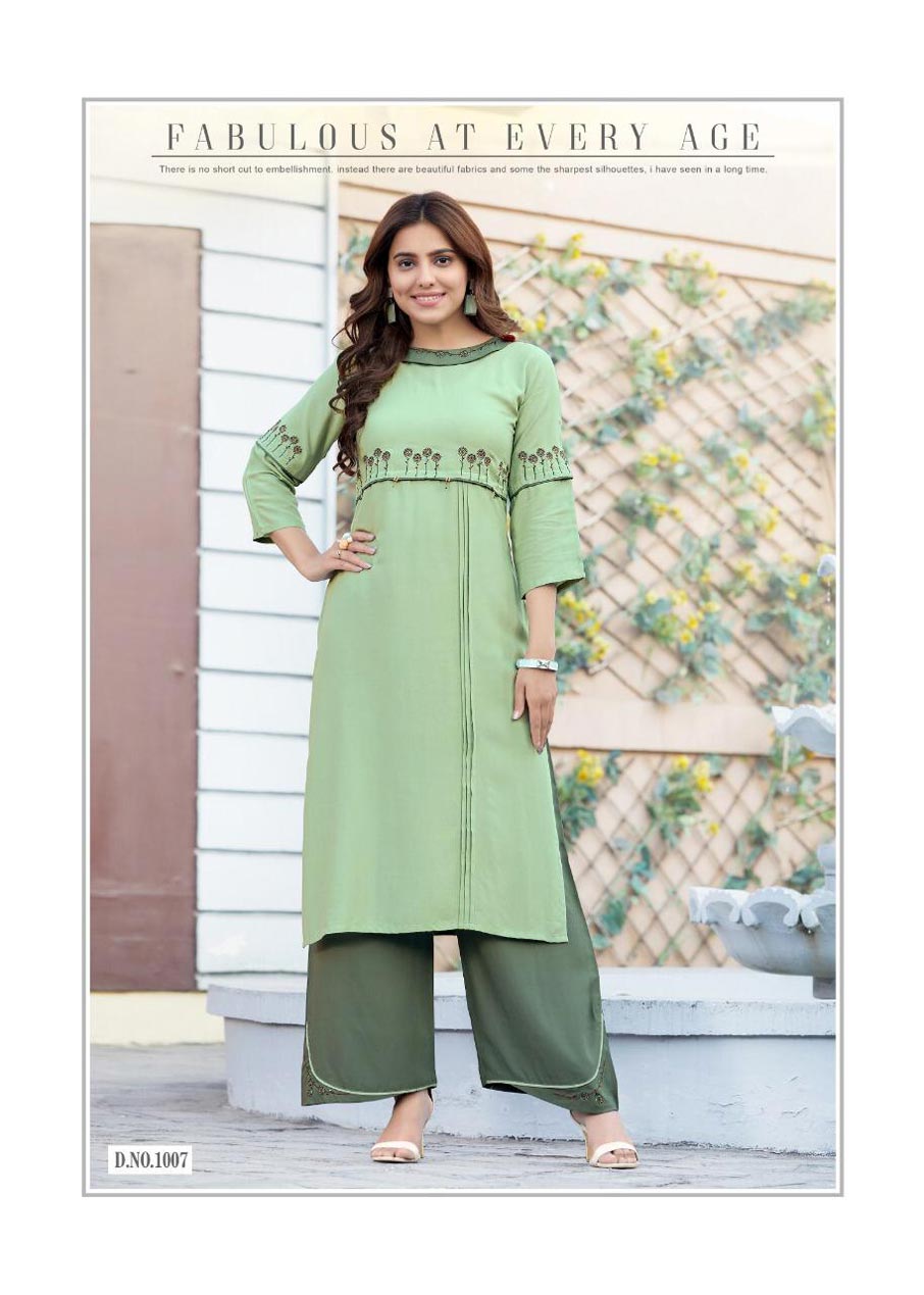 Ginni Embroidery Top Palazzo Wholesale Kurti Set Ginni Embroidery Top Palazzo Wholesale Kurti Set