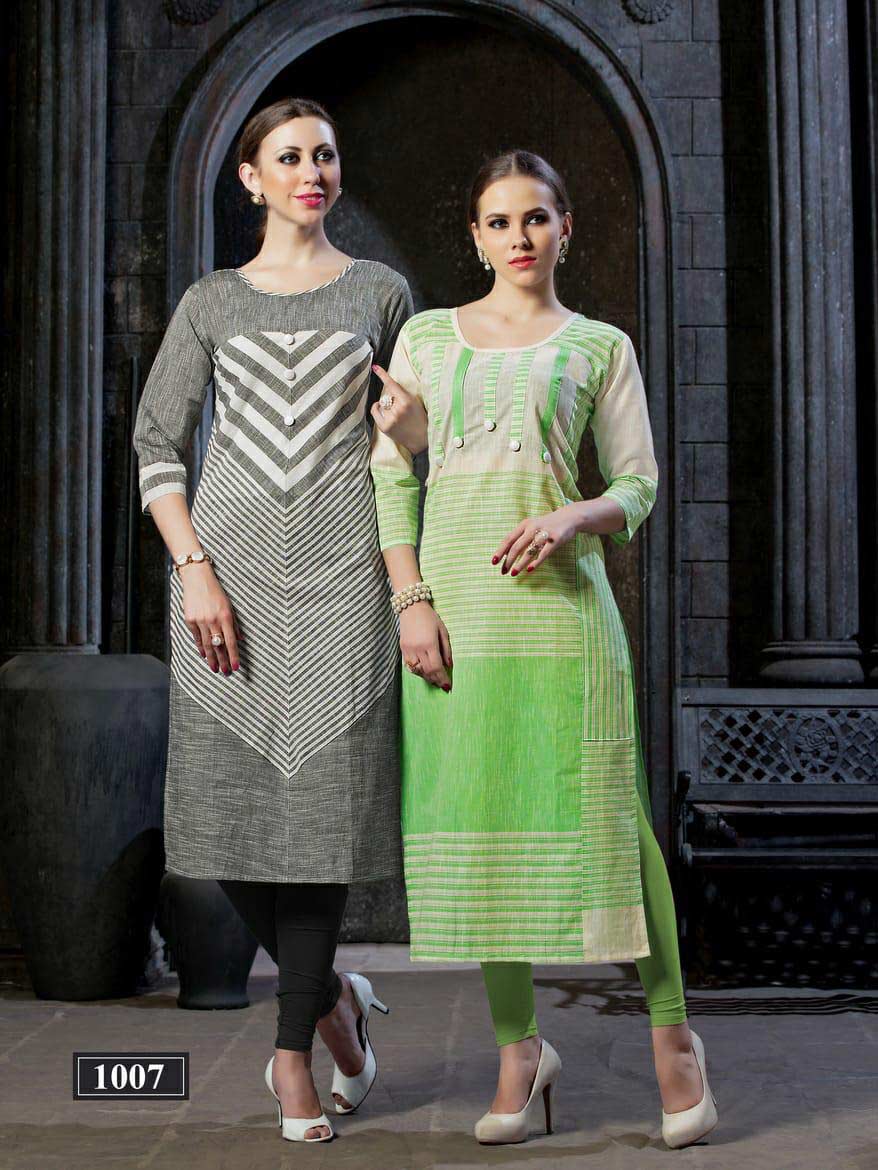 Hitanshi Riya Designer 3D Strips Cotton Kurti Catalog Hitanshi Riya Designer 3D Strips Cotton Kurti Catalog