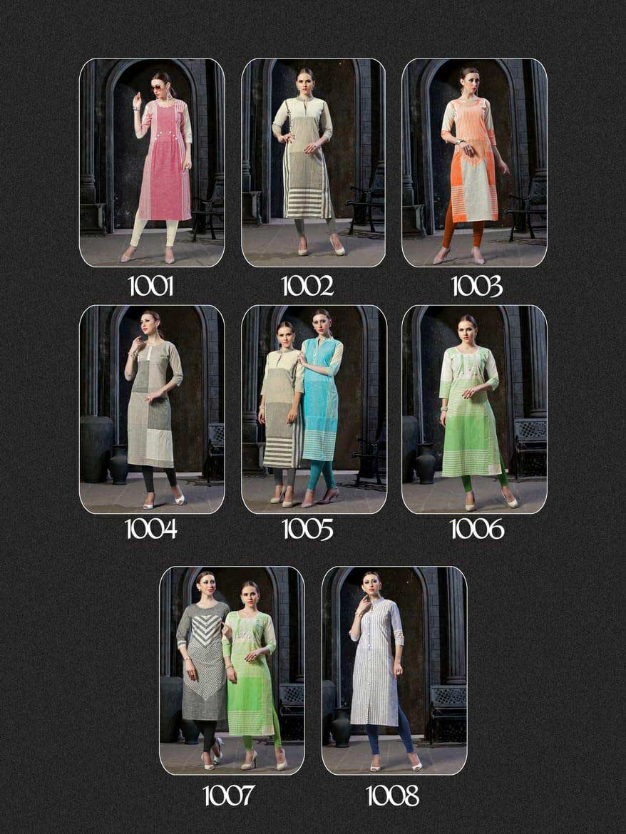 Hitanshi Riya Designer 3D Strips Cotton Kurti Catalog Hitanshi Riya Designer 3D Strips Cotton Kurti Catalog