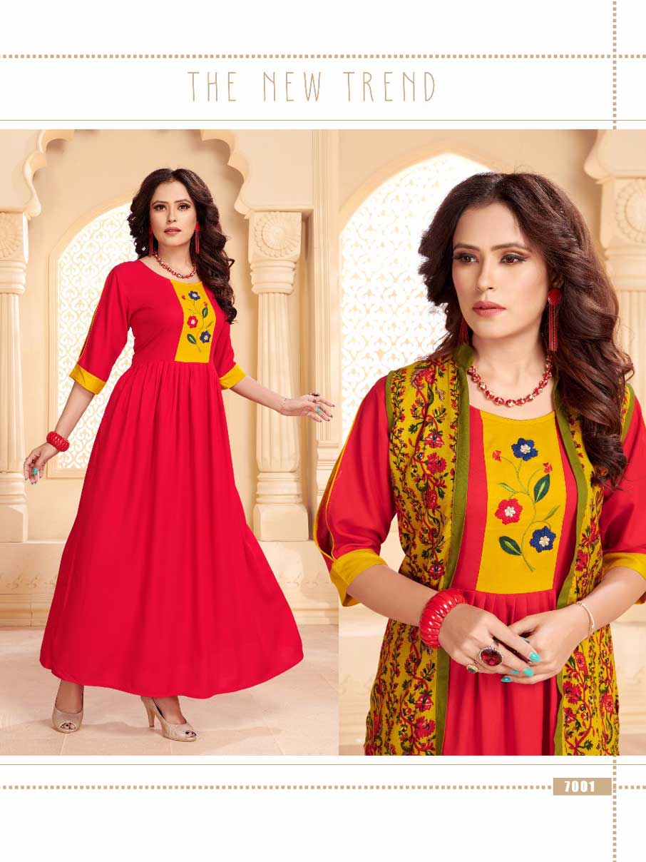 Muskan Elina Full Flair Rayon Printed Long Kurti Muskan Elina Full Flair Rayon Printed Long Kurti