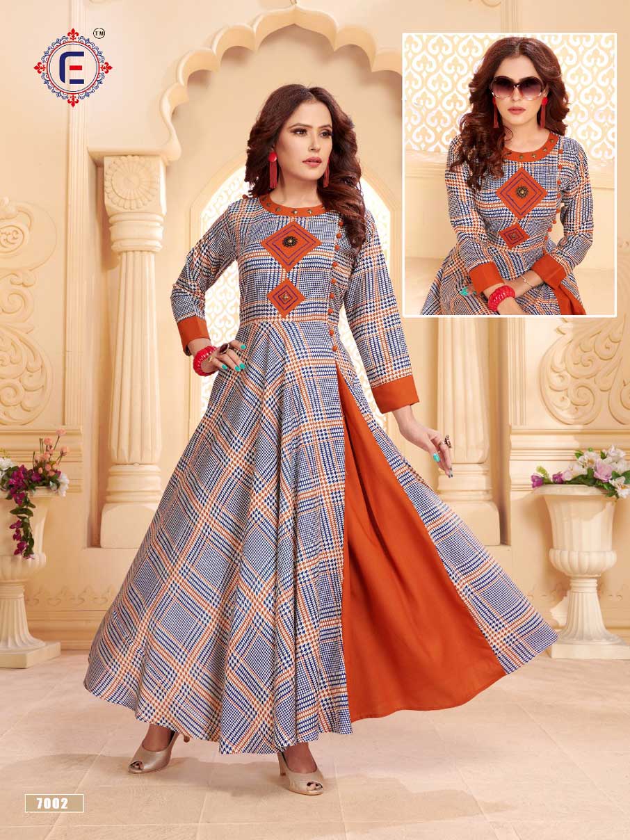 Muskan Elina Full Flair Rayon Printed Long Kurti Muskan Elina Full Flair Rayon Printed Long Kurti