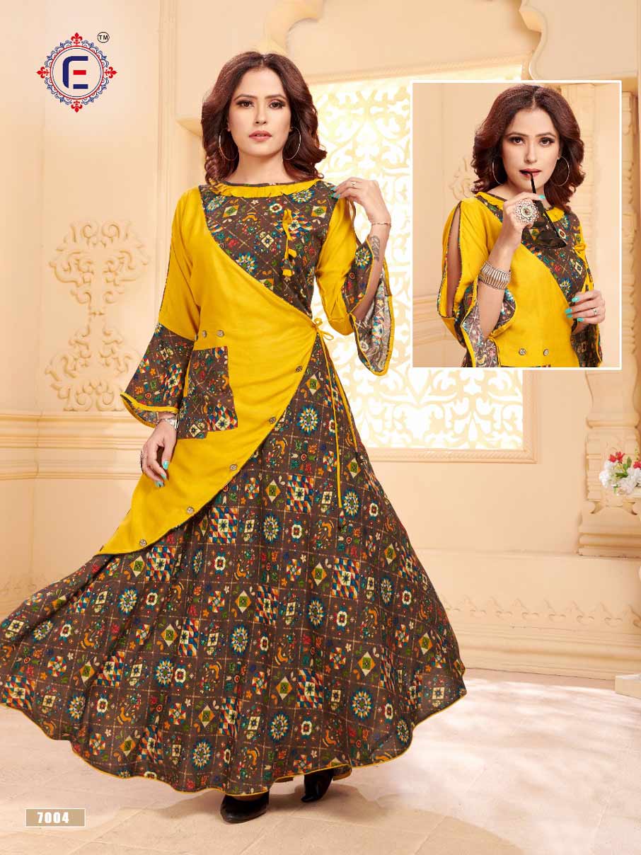 Muskan Elina Full Flair Rayon Printed Long Kurti Muskan Elina Full Flair Rayon Printed Long Kurti
