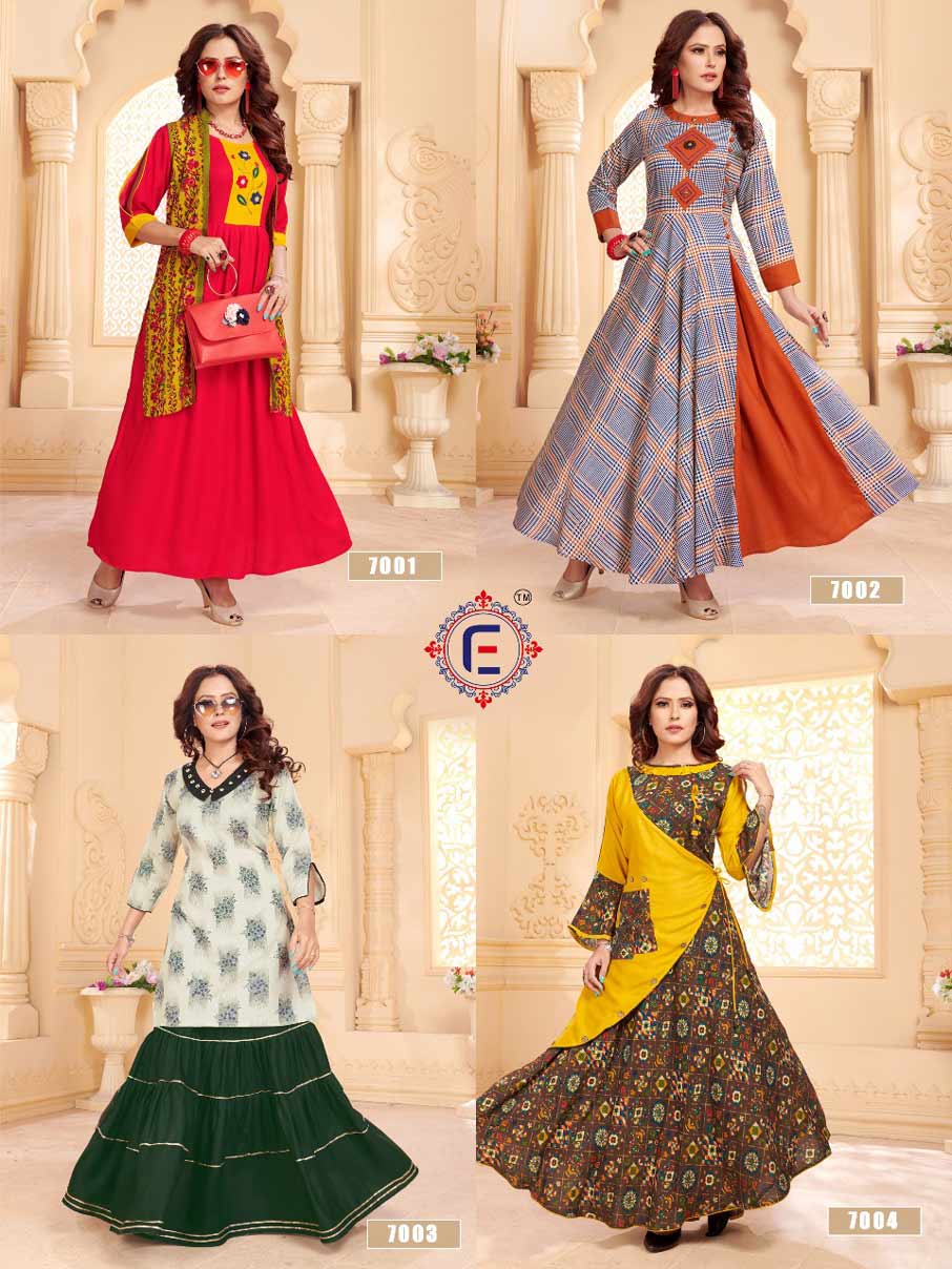 Muskan Elina Full Flair Rayon Printed Long Kurti Muskan Elina Full Flair Rayon Printed Long Kurti