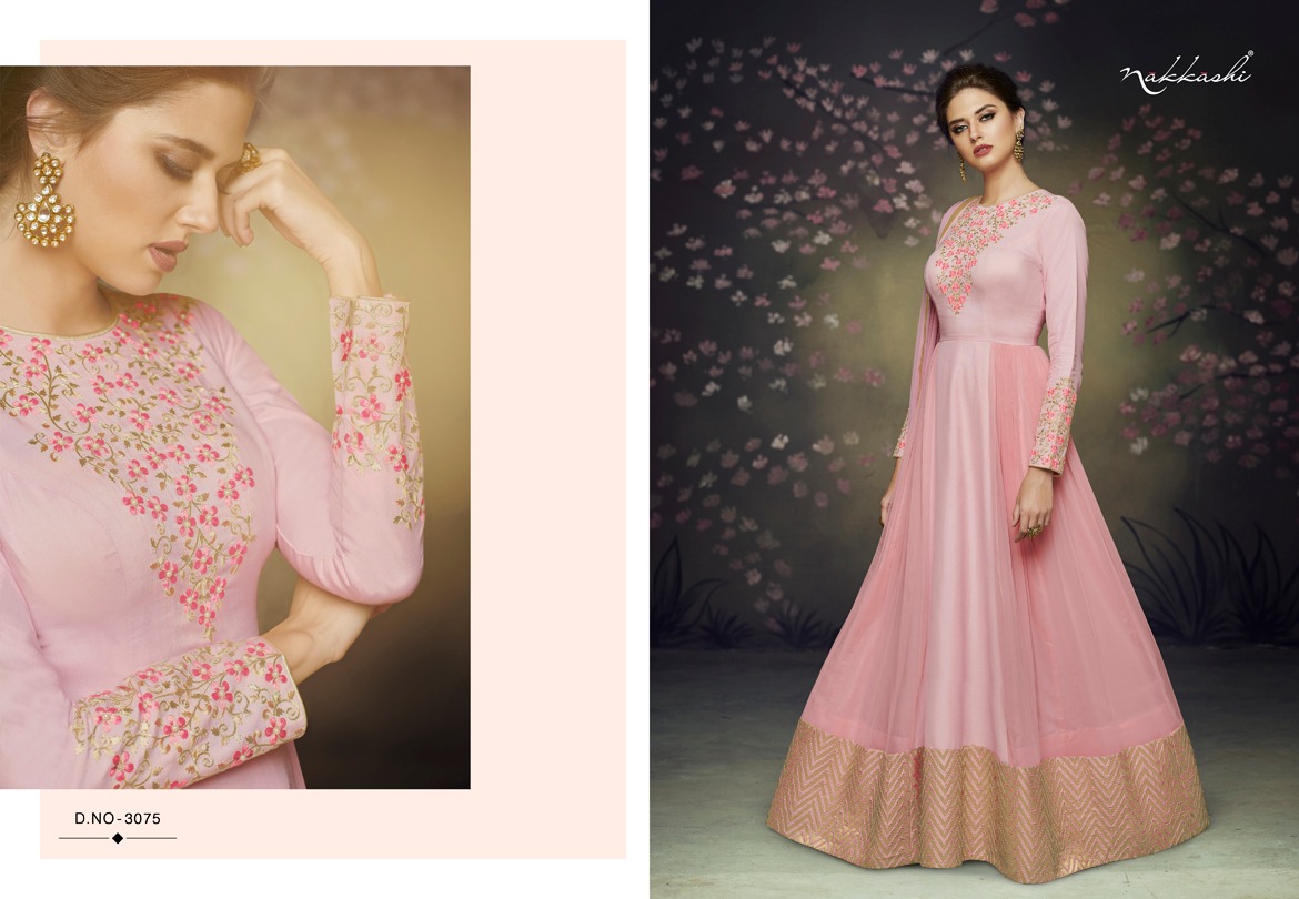 Rare Nakkashi Present Satin Net Embroidery Gowns Rare Nakkashi Present Satin Net Embroidery Gowns