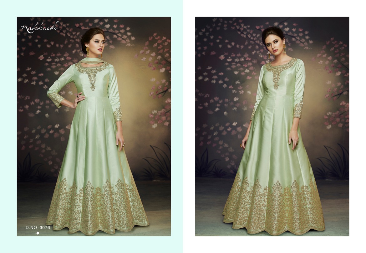 Rare Nakkashi Present Satin Net Embroidery Gowns Rare Nakkashi Present Satin Net Embroidery Gowns