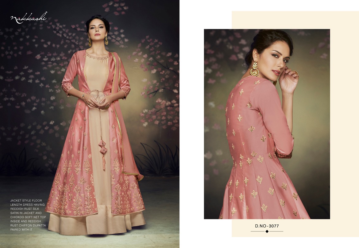 Rare Nakkashi Present Satin Net Embroidery Gowns Rare Nakkashi Present Satin Net Embroidery Gowns