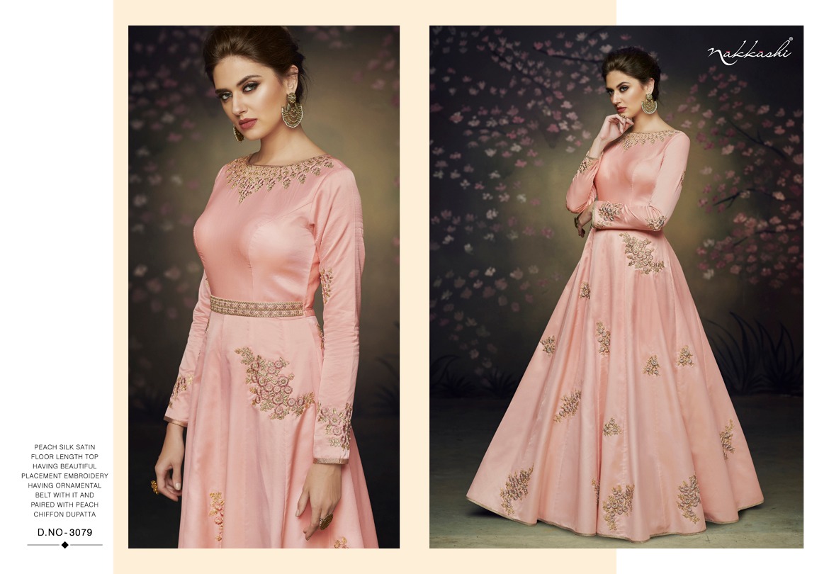 Rare Nakkashi Present Satin Net Embroidery Gowns Rare Nakkashi Present Satin Net Embroidery Gowns