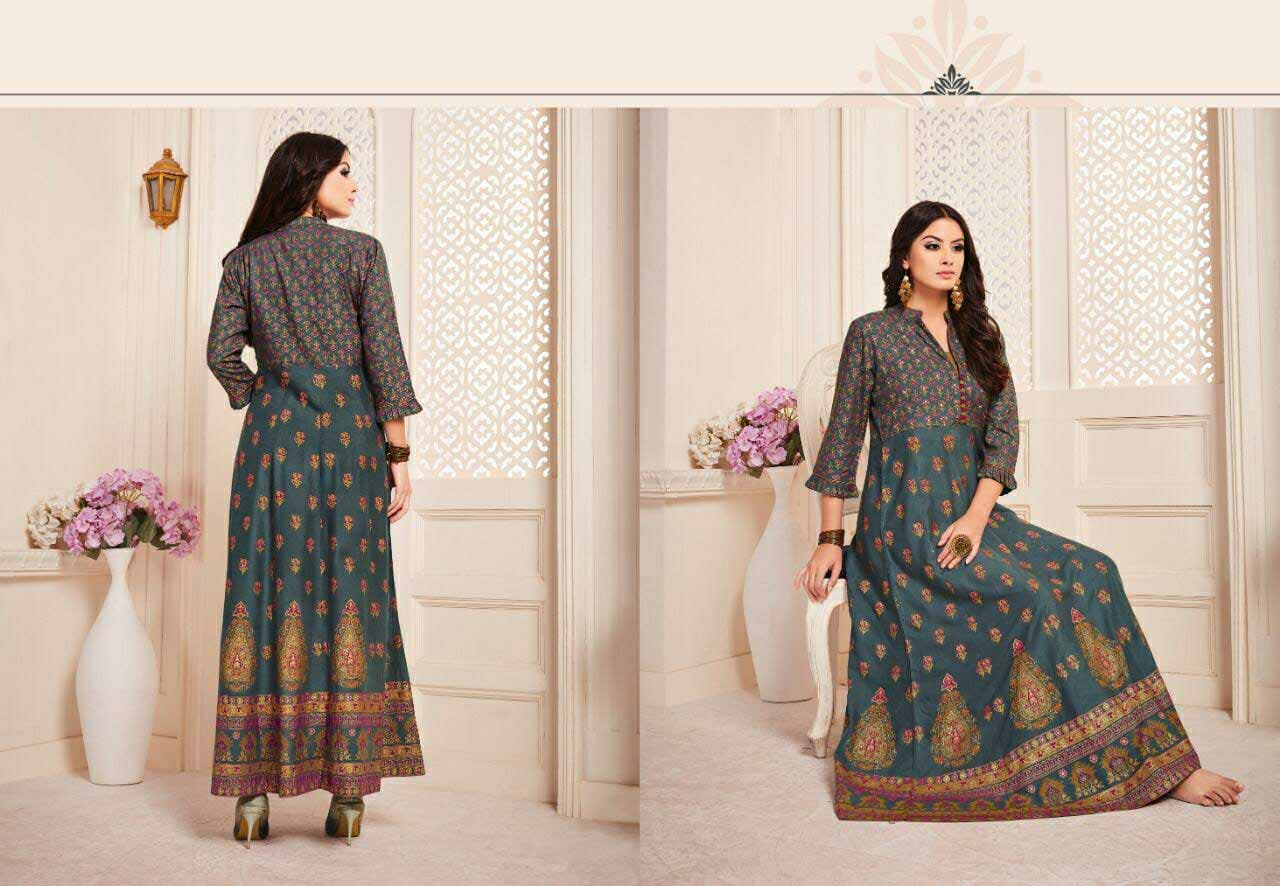 Lt Nitya Ravya Gold Printed Cotton Gowns Lt Nitya Ravya Gold Printed Cotton Gowns