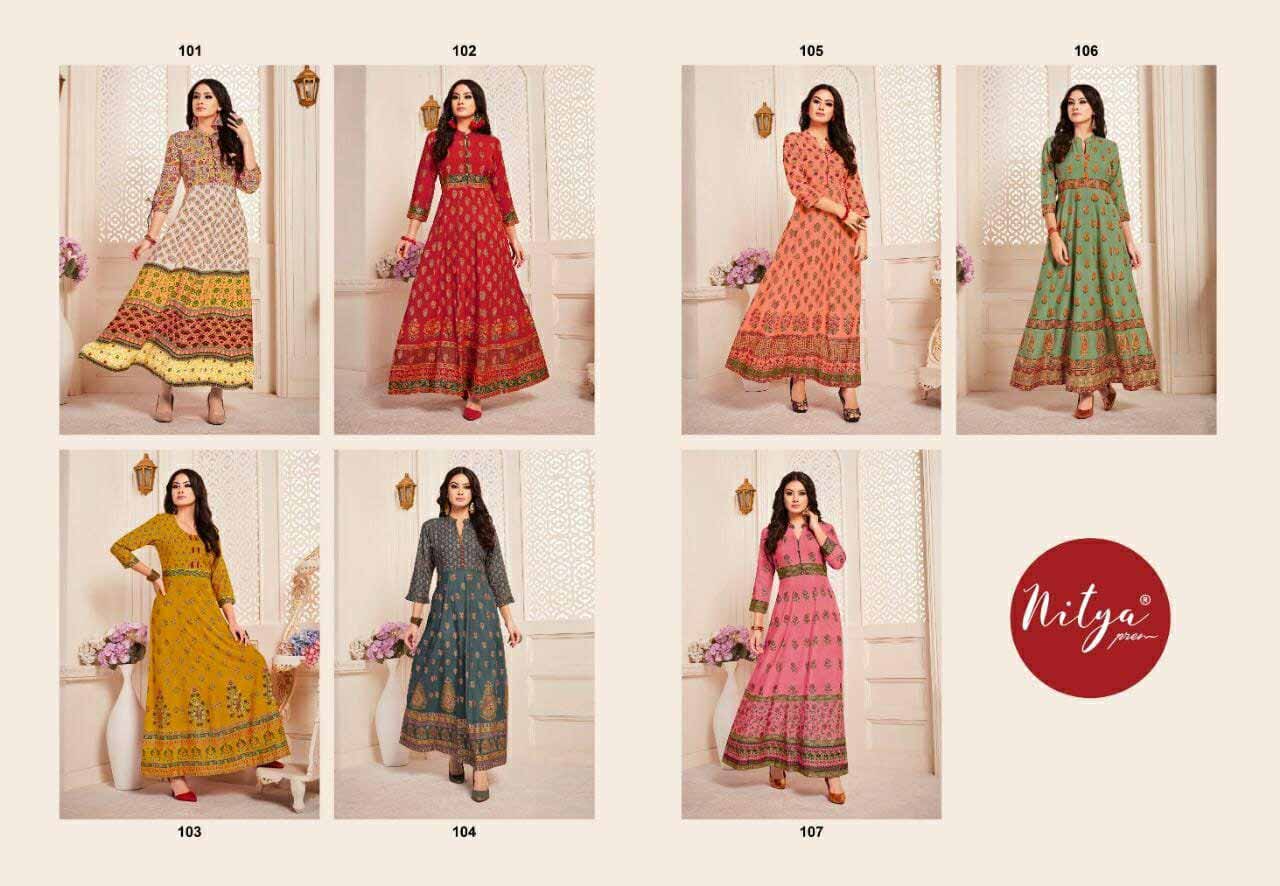 Lt Nitya Ravya Gold Printed Cotton Gowns Lt Nitya Ravya Gold Printed Cotton Gowns
