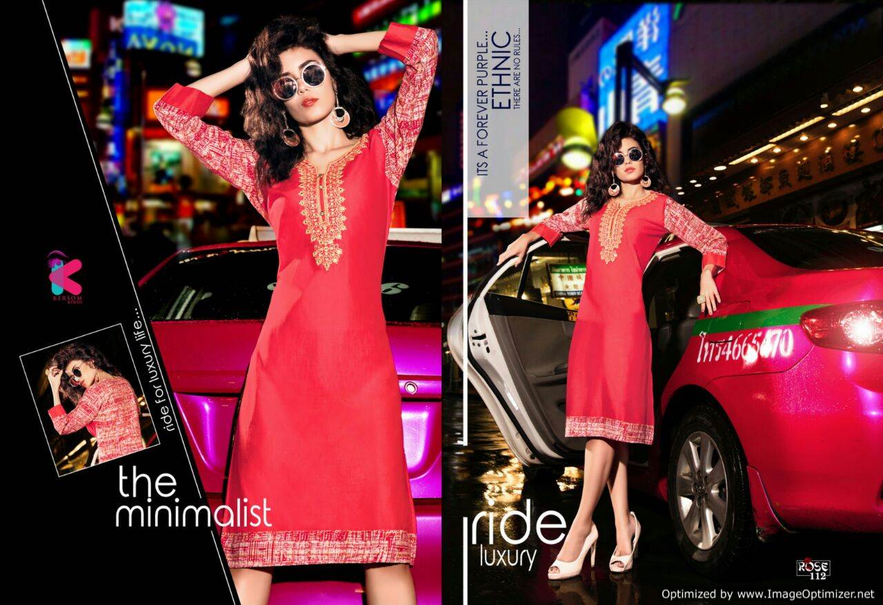 Rose by Kersom Embroidery on Plain Cotton Kurti Rose by Kersom Embroidery on Plain Cotton Kurti