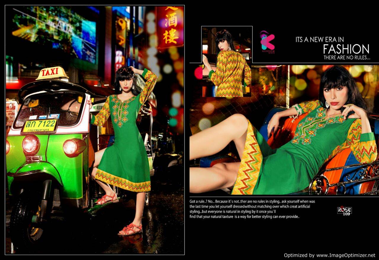 Rose by Kersom Embroidery on Plain Cotton Kurti Rose by Kersom Embroidery on Plain Cotton Kurti