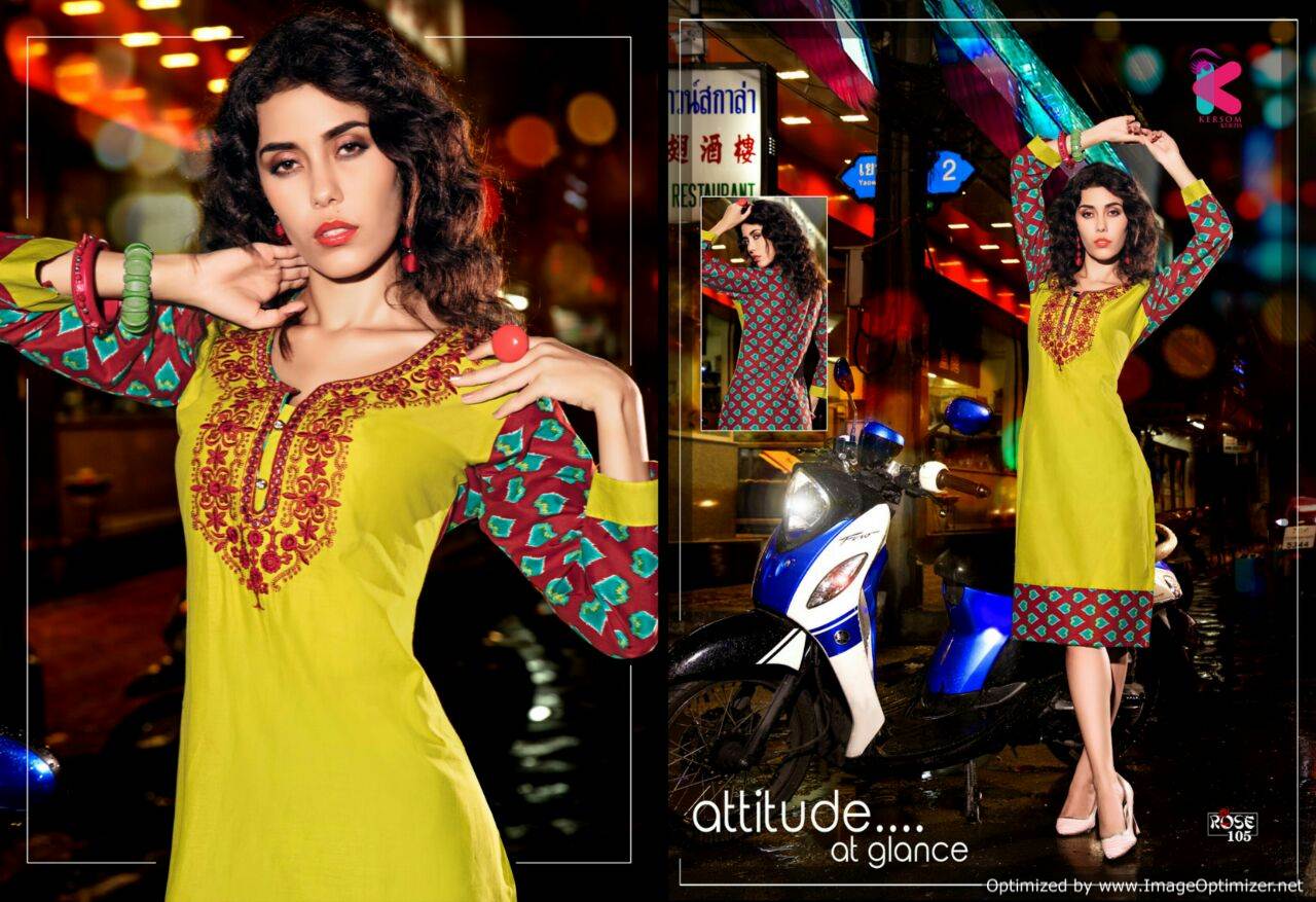 Rose by Kersom Embroidery on Plain Cotton Kurti Rose by Kersom Embroidery on Plain Cotton Kurti