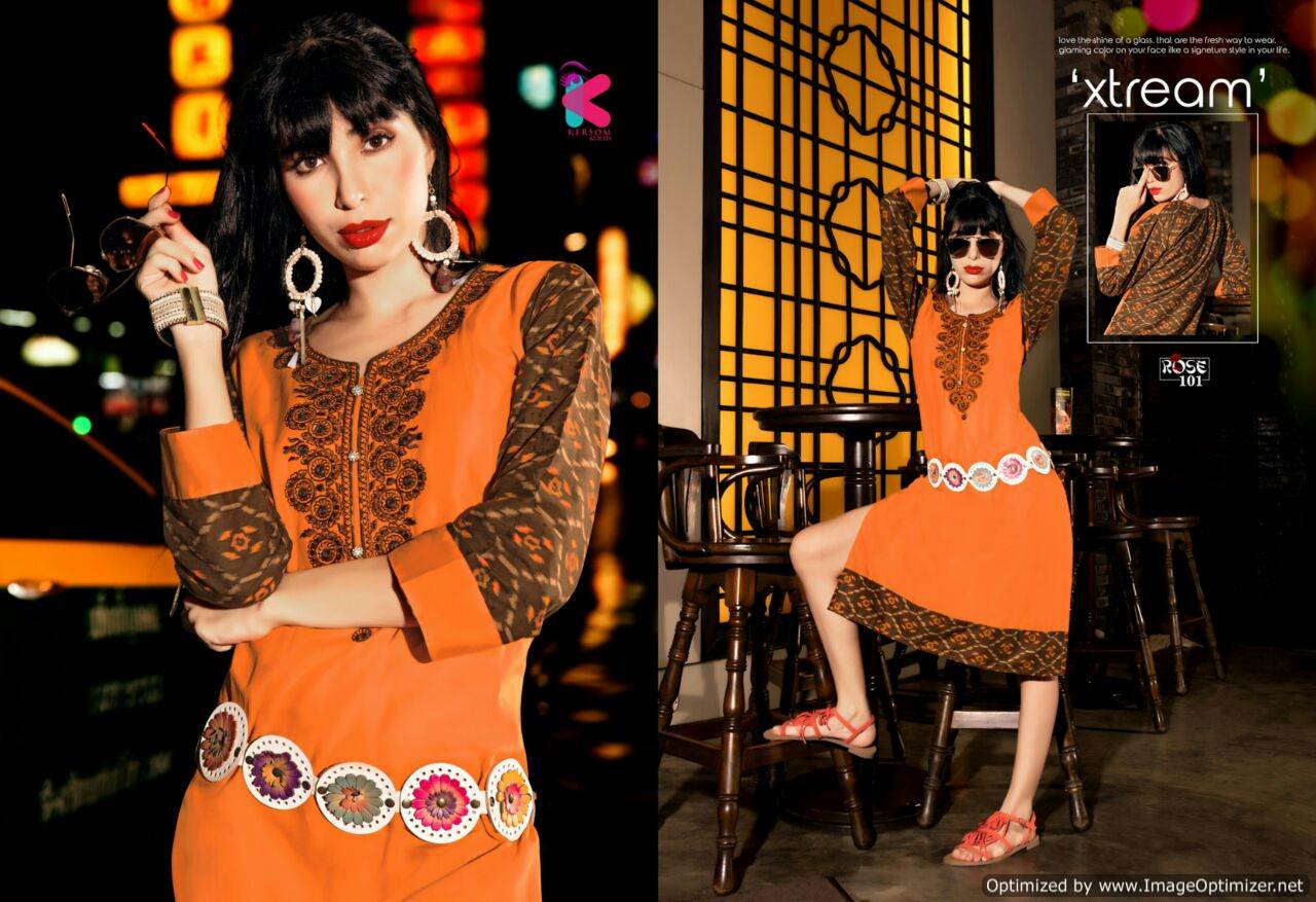 Rose by Kersom Embroidery on Plain Cotton Kurti Rose by Kersom Embroidery on Plain Cotton Kurti