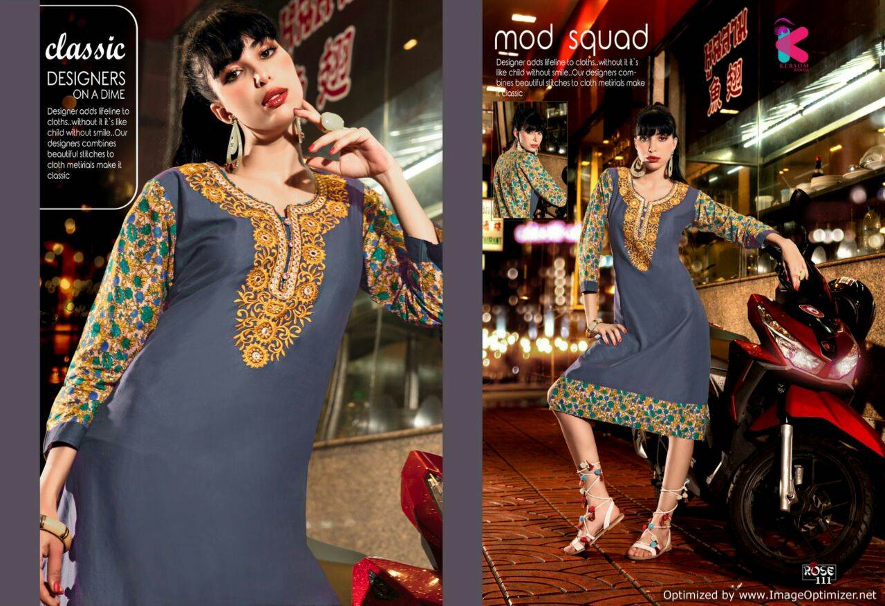 Rose by Kersom Embroidery on Plain Cotton Kurti Rose by Kersom Embroidery on Plain Cotton Kurti
