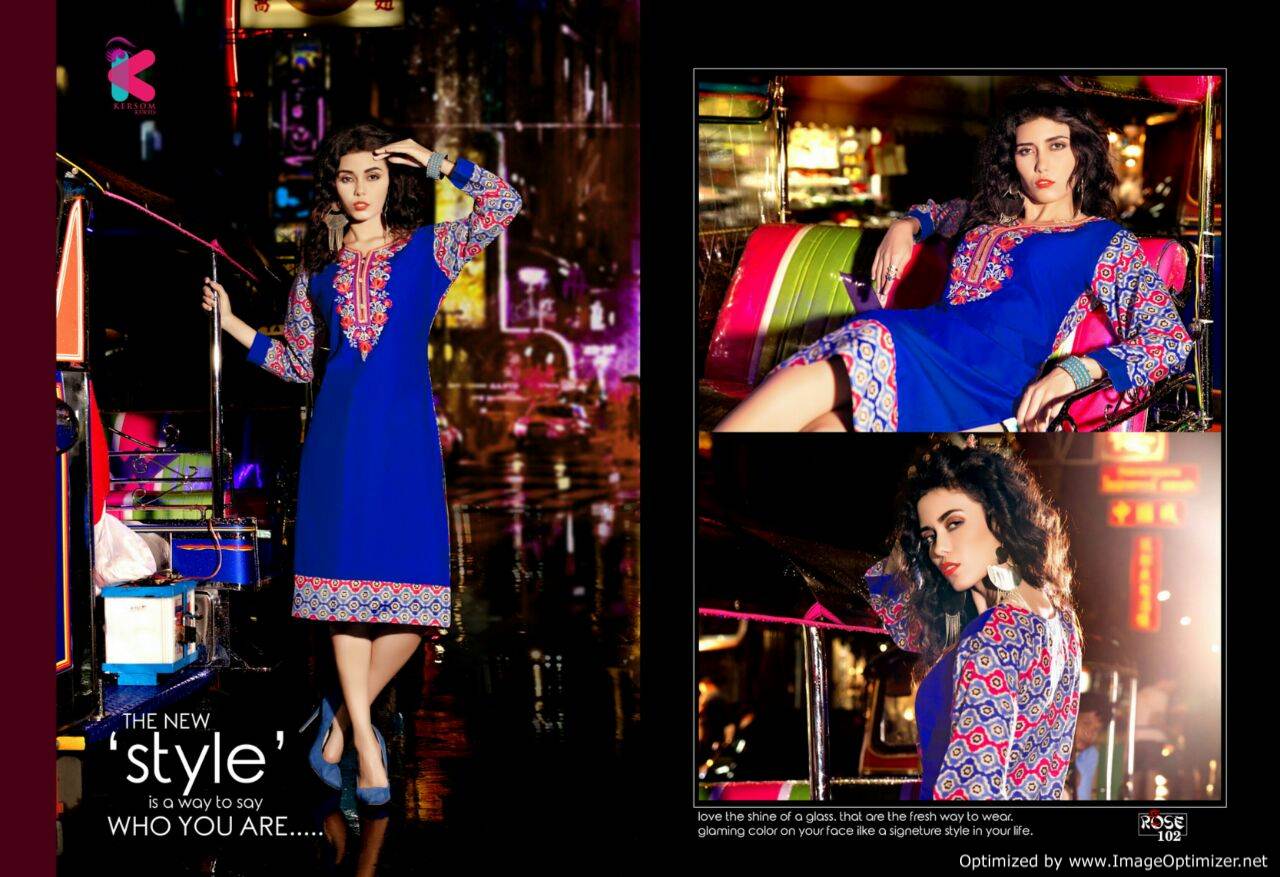 Rose by Kersom Embroidery on Plain Cotton Kurti Rose by Kersom Embroidery on Plain Cotton Kurti