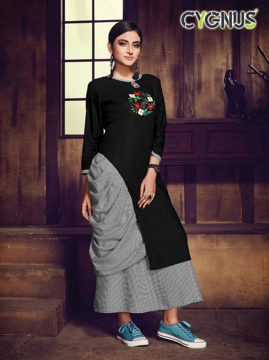 Saffron Cygnus Design Cotton Katha Work Kurtis Saffron Cygnus Design Cotton Katha Work Kurtis