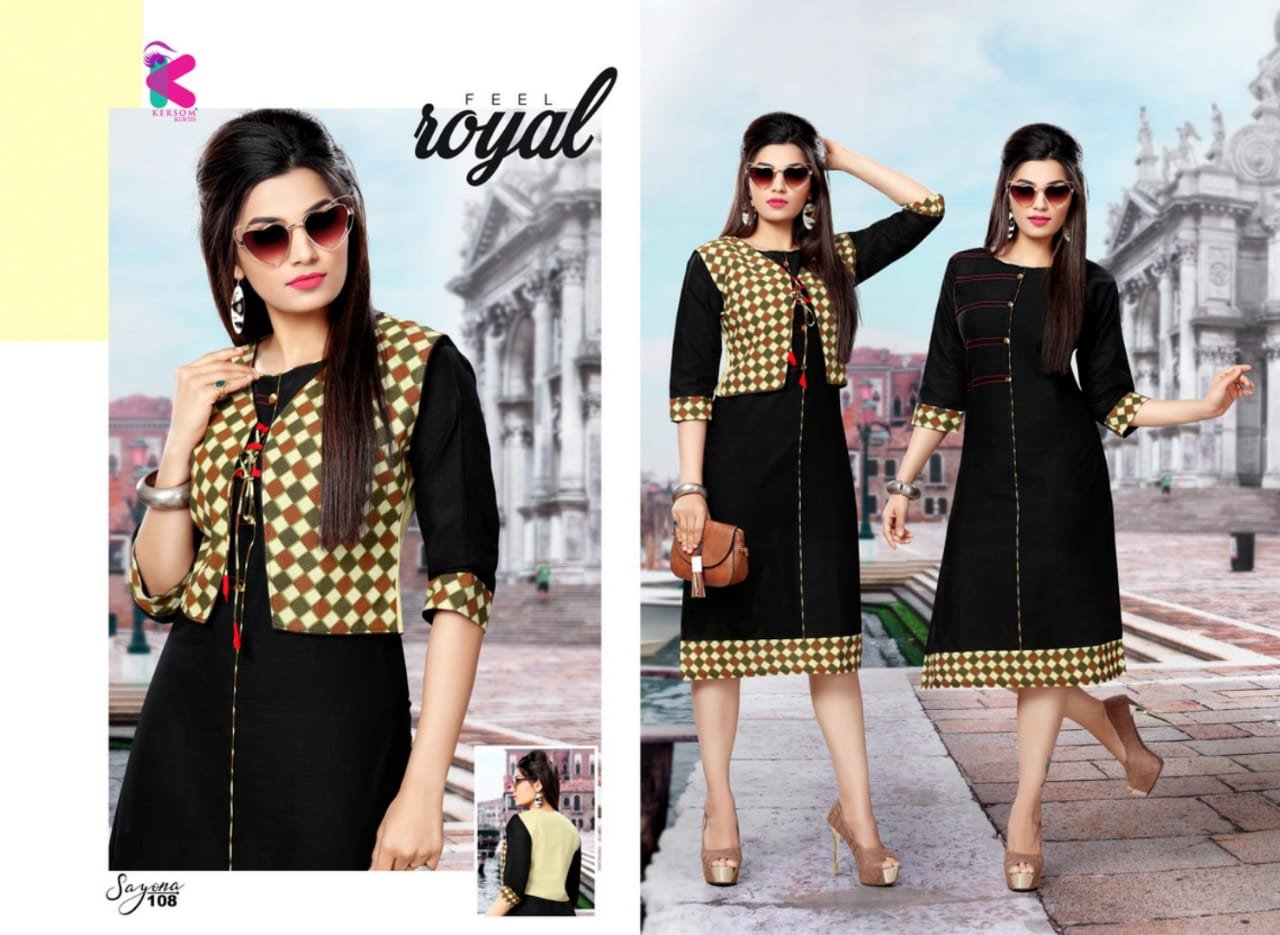 Sayona Plain with Printed Cotti Kurti Design by Kersom Sayona Plain with Printed Cotti Kurti Design by Kersom