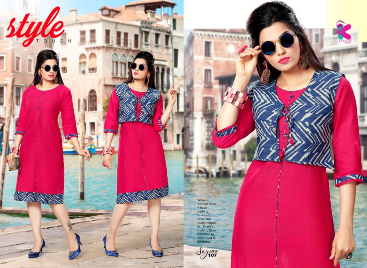 Sayona Plain with Printed Cotti Kurti Design by Kersom Sayona Plain with Printed Cotti Kurti Design by Kersom
