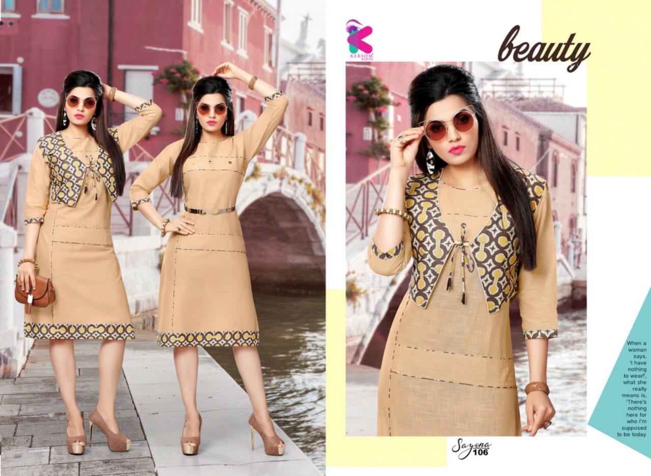 Sayona Plain with Printed Cotti Kurti Design by Kersom Sayona Plain with Printed Cotti Kurti Design by Kersom