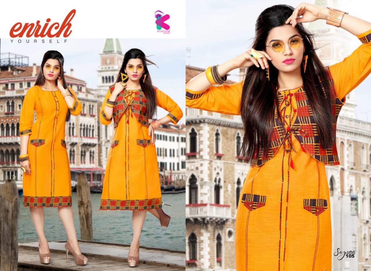 Sayona Plain with Printed Cotti Kurti Design by Kersom Sayona Plain with Printed Cotti Kurti Design by Kersom