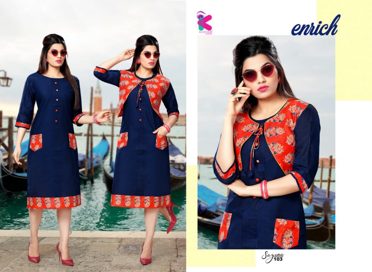 Sayona Plain with Printed Cotti Kurti Design by Kersom Sayona Plain with Printed Cotti Kurti Design by Kersom
